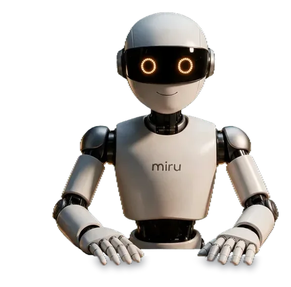 Miru, an AI reviewer, at her desk in the studio